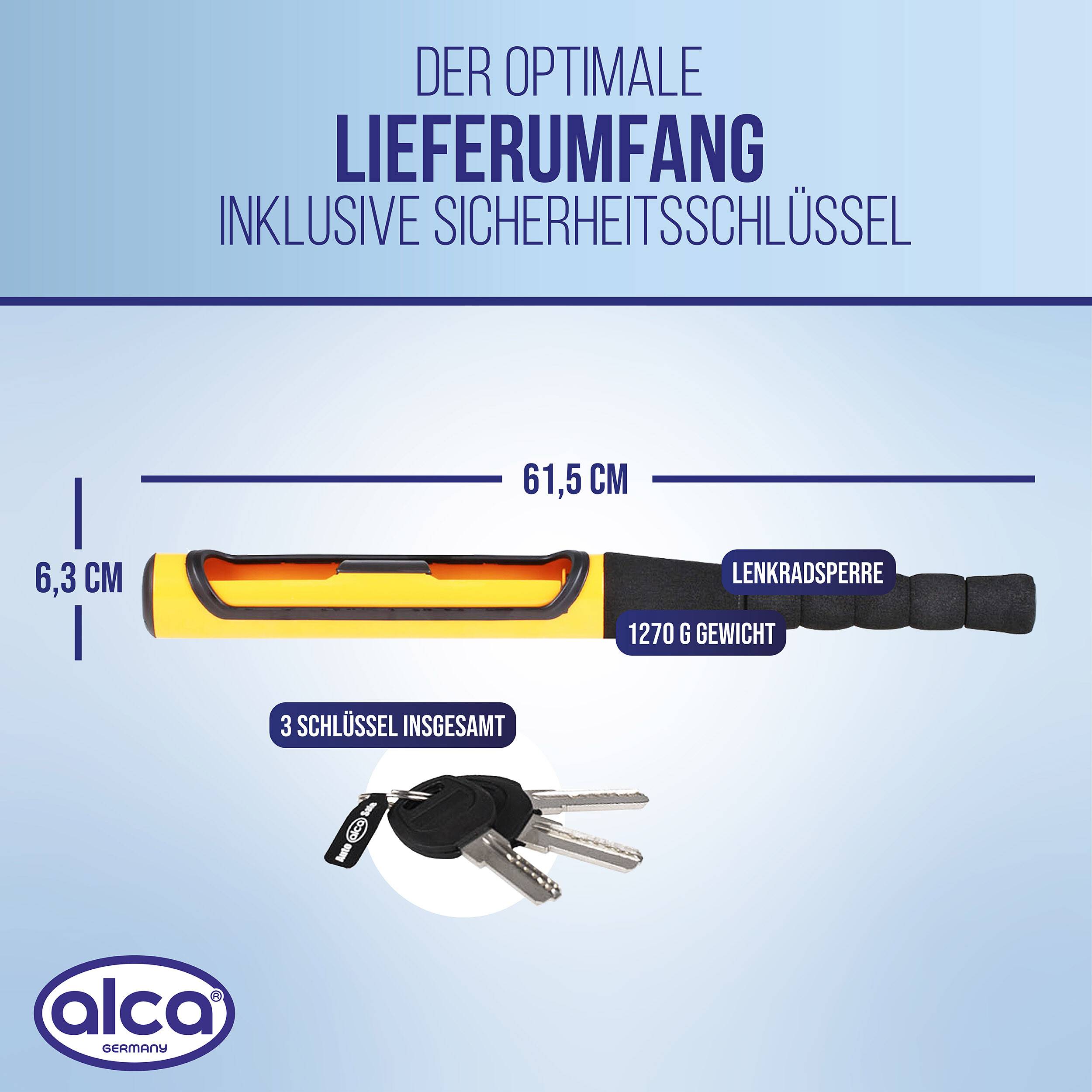alca® Lenkradsperre Baseball "Heavy", 615 mm Gesamtlänge Lenkradschloss inkl. 3 Schlüssel,-2