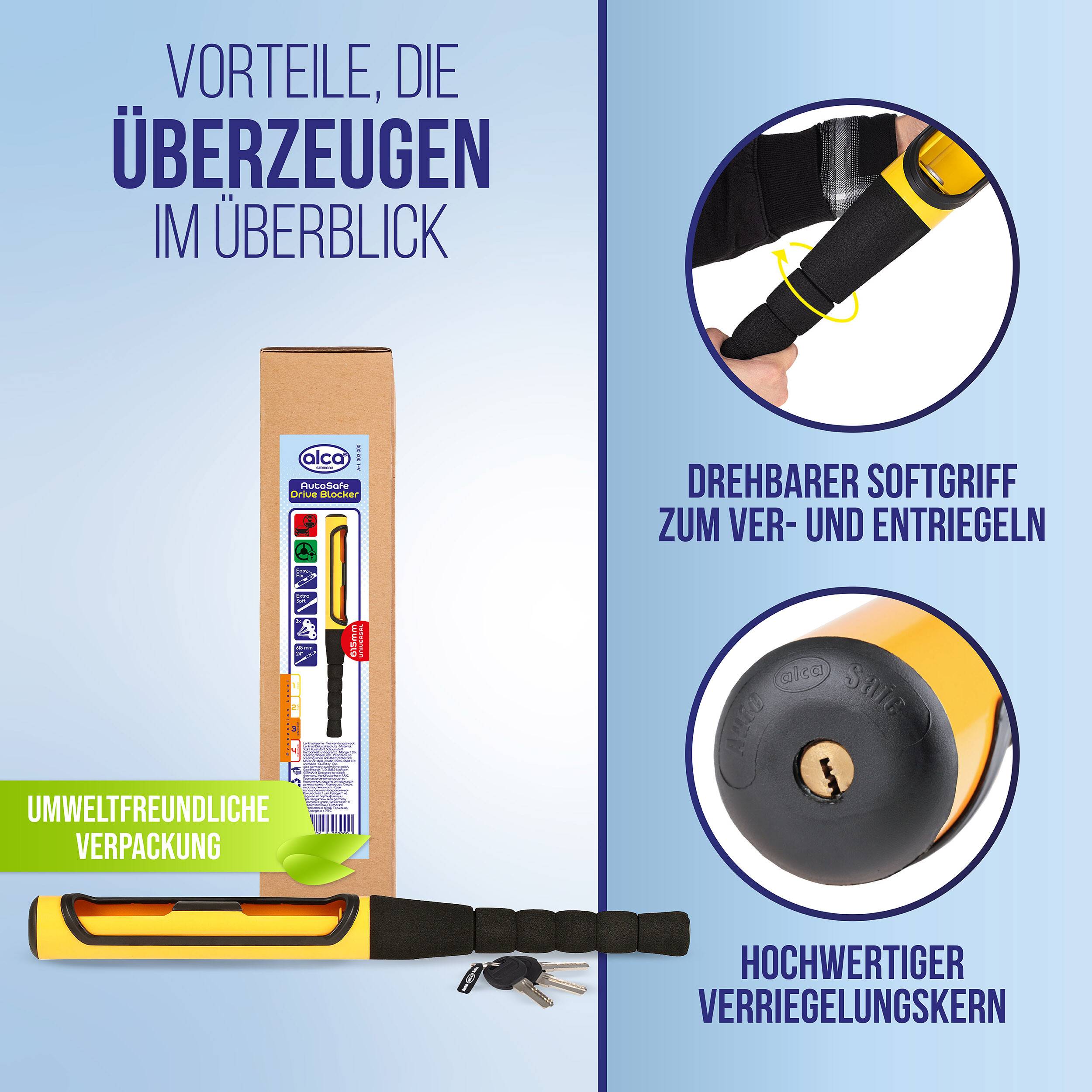 alca® Lenkradsperre Baseball "Heavy", 615 mm Gesamtlänge Lenkradschloss inkl. 3 Schlüssel,-3