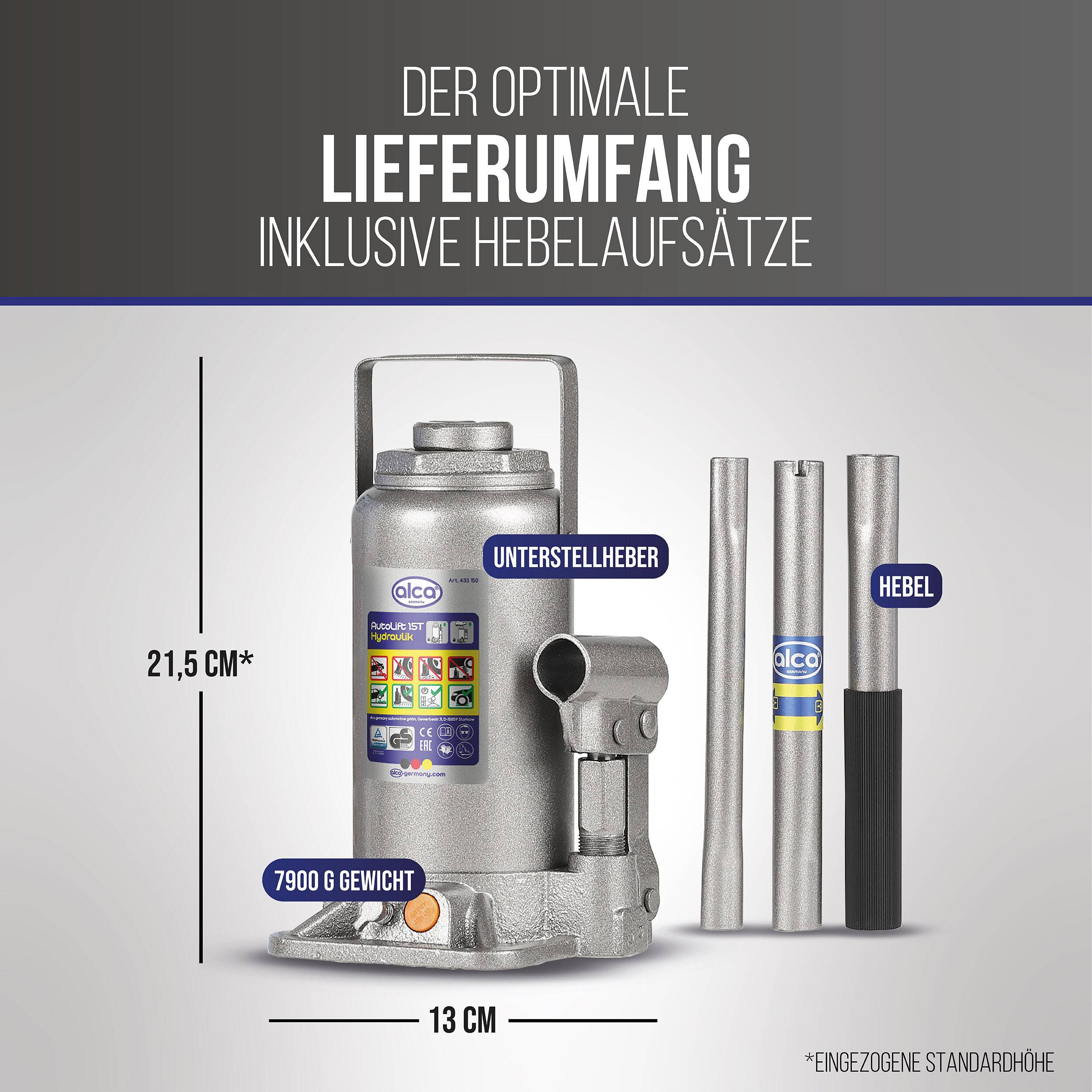 alca® Wagenheber hydraulisch 15 t 225-425 mm Hubhöhe inkl. Gummiauflage Doppelkolben Stempelheber mit-2
