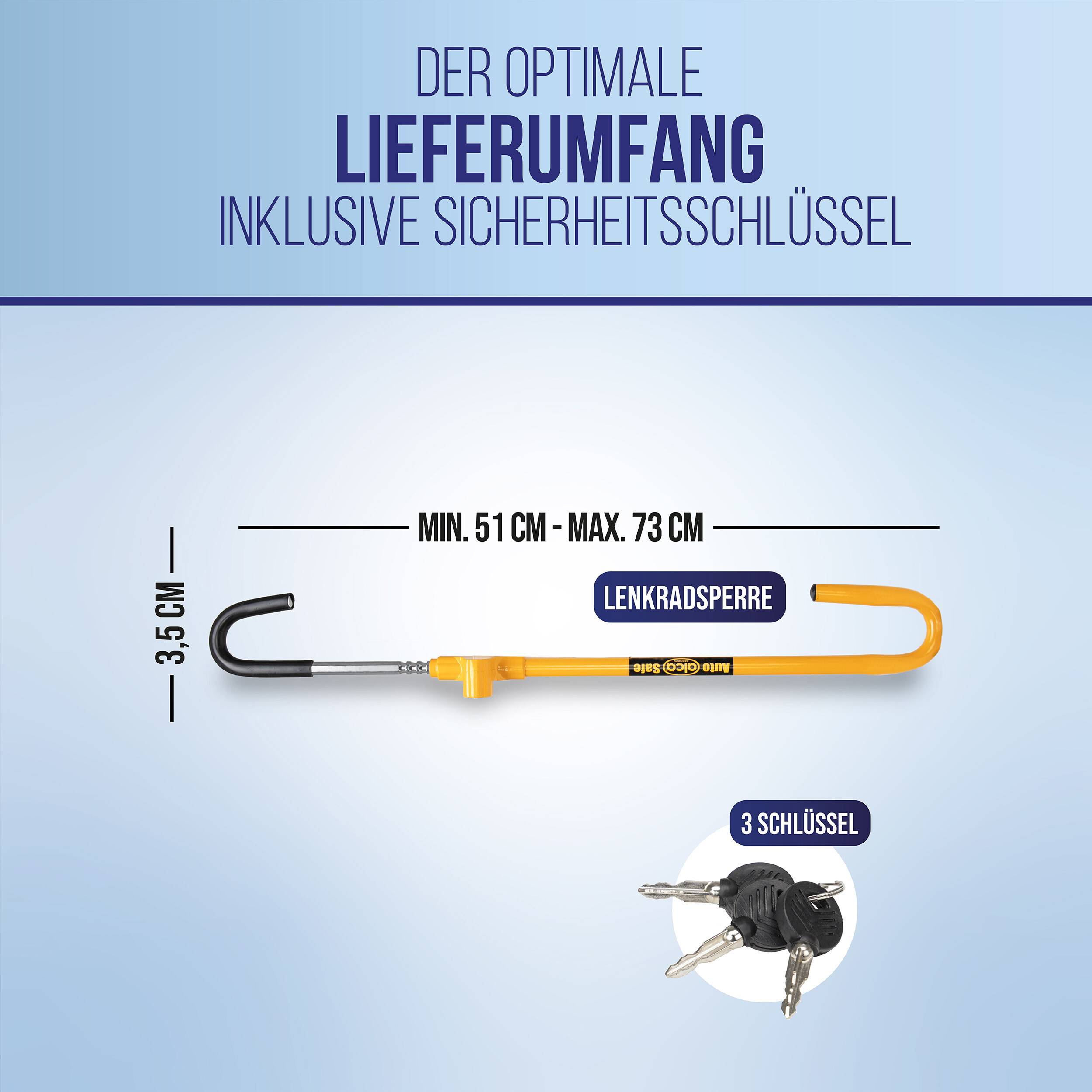 alca® Lenkradschloss für Pedal, 51-73 cm verstellbar, 3 Schlüssel Lenkradsperre als Diebstahlschutz zur-2