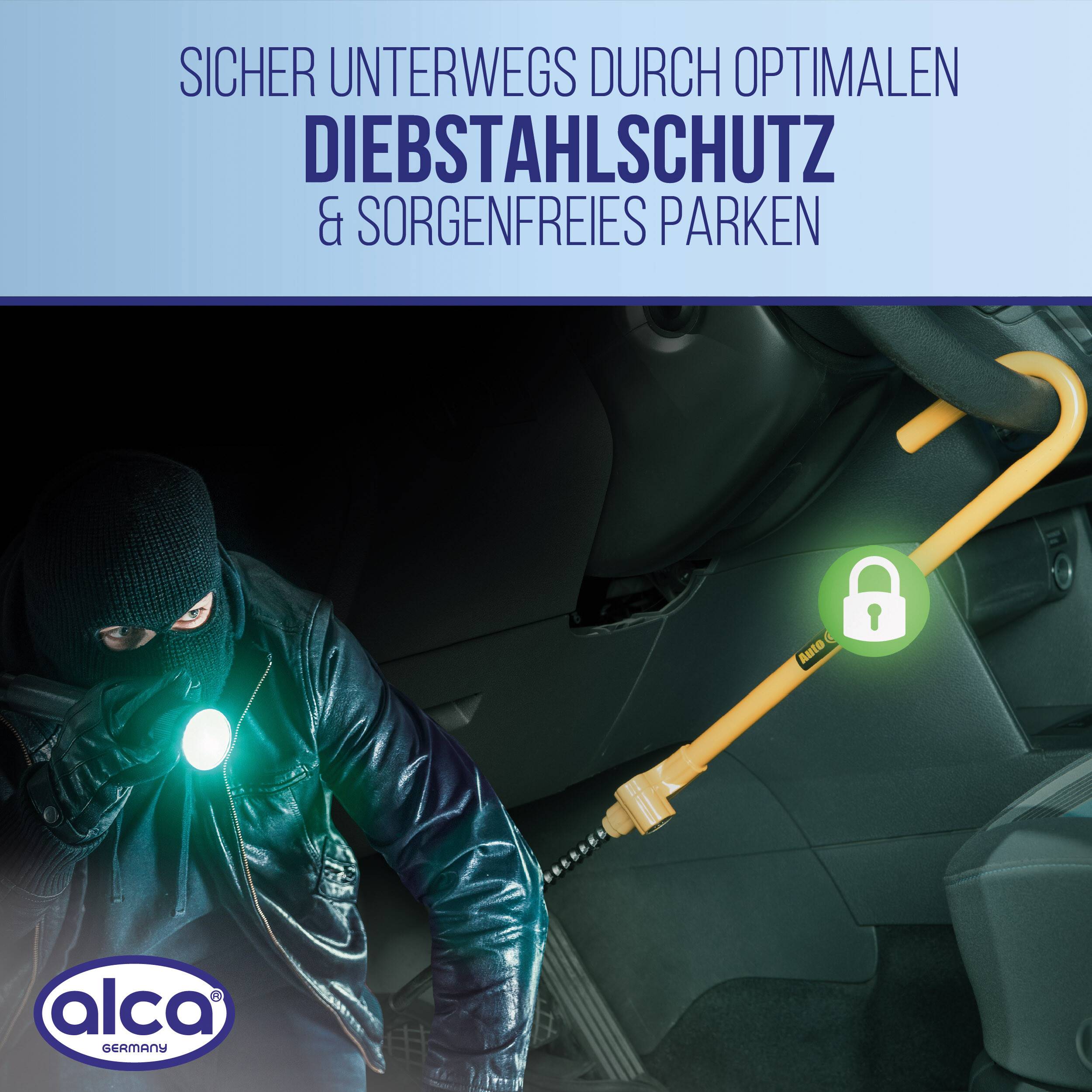 alca® Lenkradschloss für Pedal, 51-73 cm verstellbar, 3 Schlüssel Lenkradsperre als Diebstahlschutz zur-4