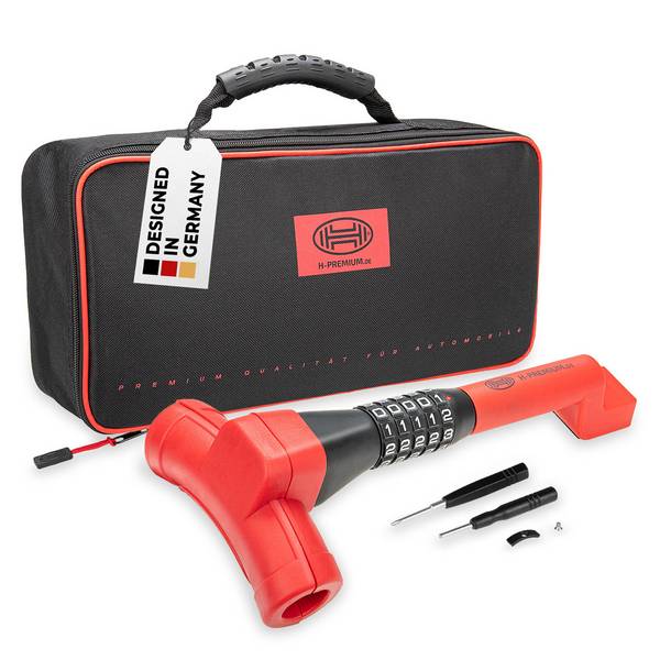 HEYNER® Lenkradsperre mit 5‑stelligen Zahlenschloss, 35-42 cm verstellbar rot-schwarz