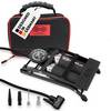 HEYNER® Fußluftpumpe mit Doppelzylinder & Manometer bis 10bar, BlackEdition Fuß-Luft-Pumpe inkl. 65 cm Schlauch mit