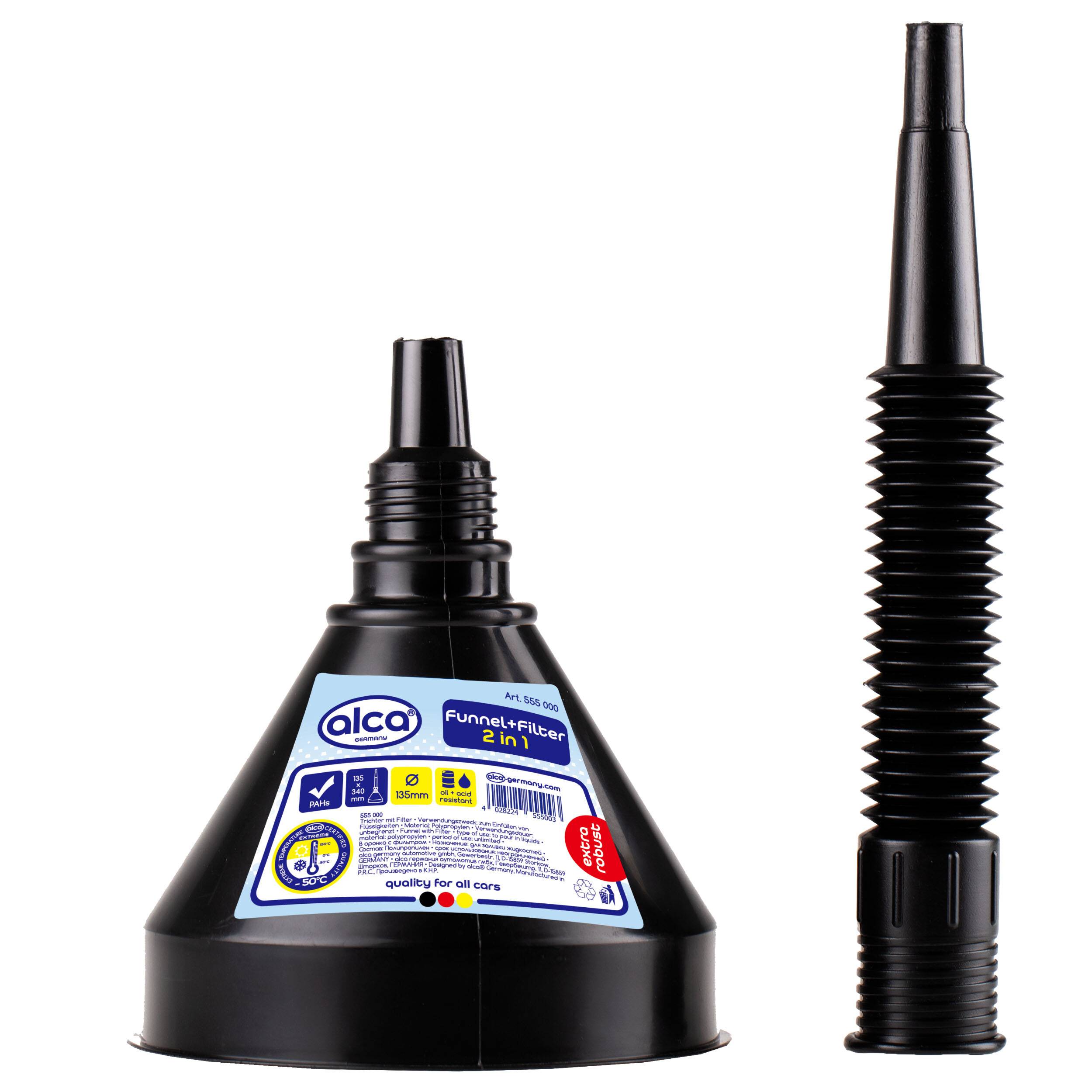 alca® Trichter mit Filter & Schlauch, 135 mm Durchmesser, inkl. Filter 340mm Länge, öl- & säurebeständig, schwarzes-0