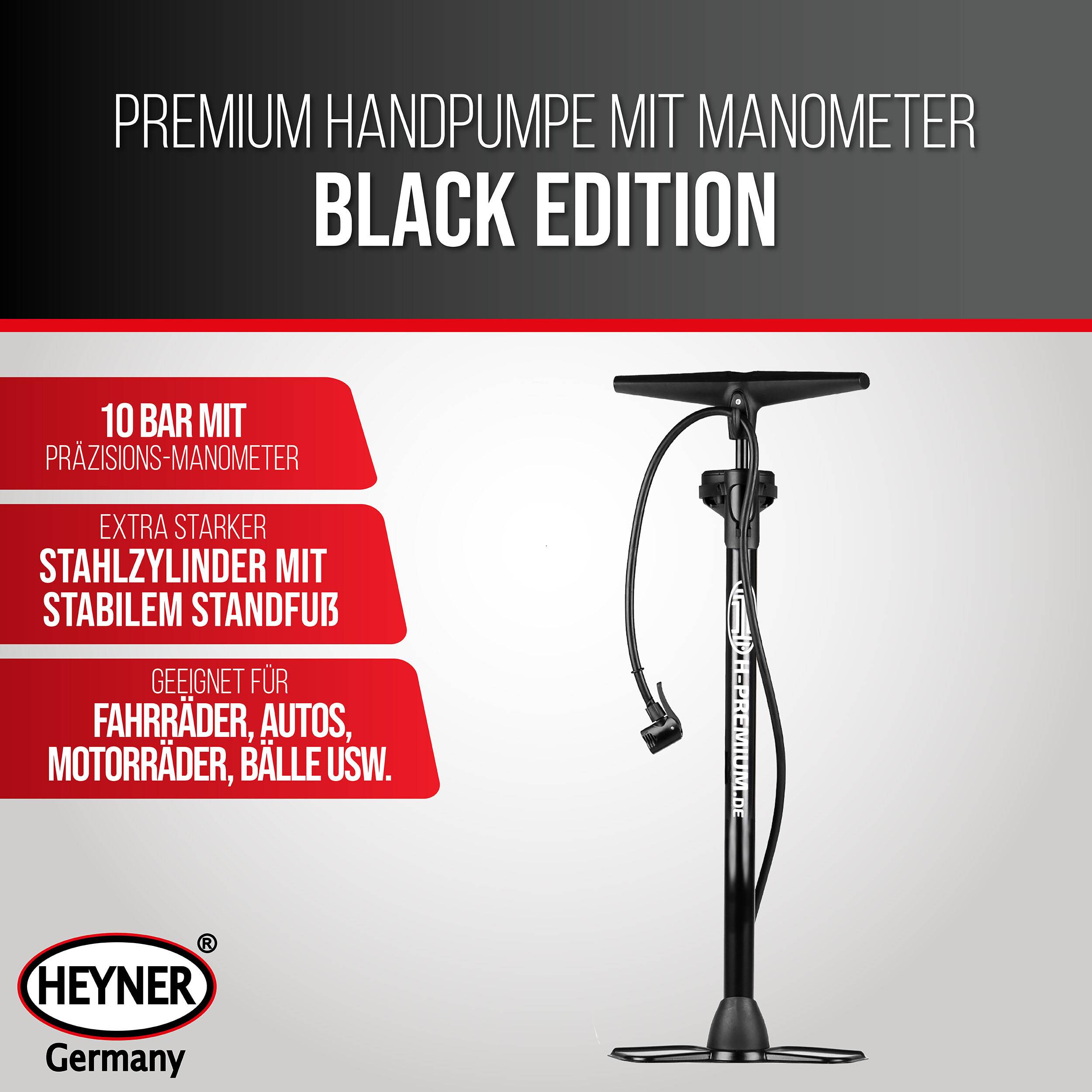 HEYNER® Hand-Luftpumpe mit Manometer, Black Edition-1