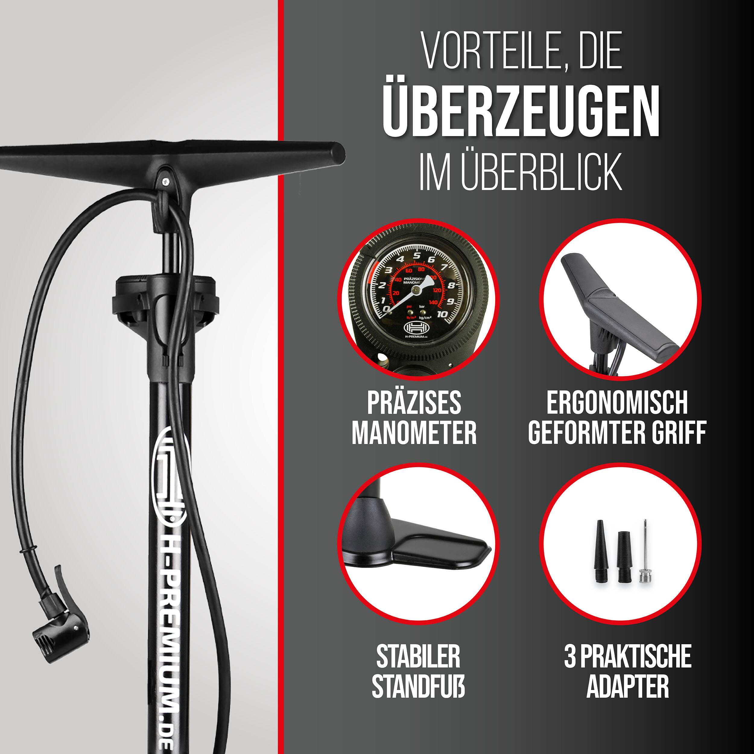 HEYNER® Hand-Luftpumpe mit Manometer, Black Edition-3