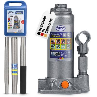 alca® Wagenheber hydraulisch 3 t 195-380 mm Hubhöhe, im Koffer Stempelheber aus Stahl, Unterstellheber mit-0