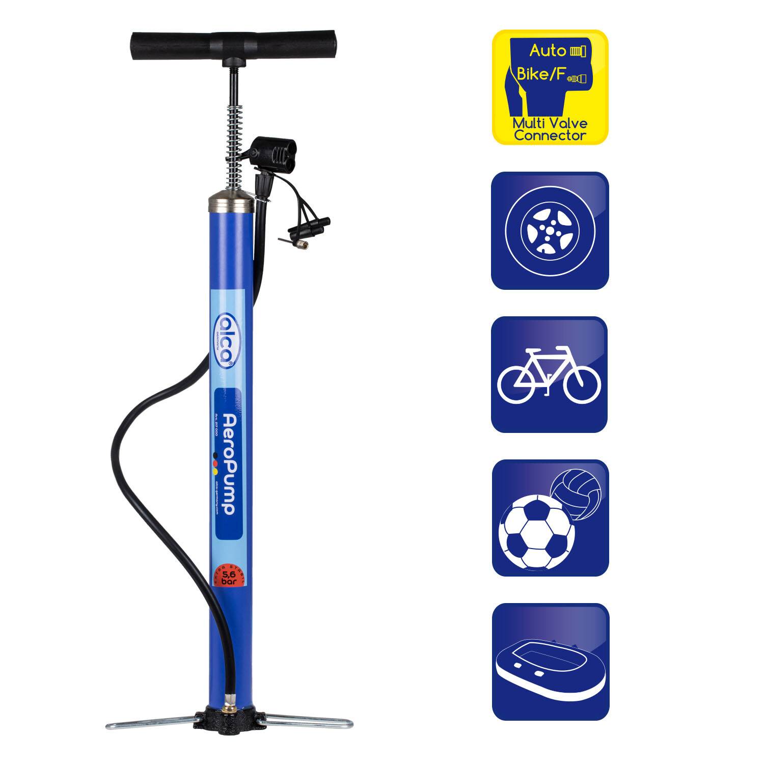 alca® Luftpumpe für Fahrrad 5,6 bar, mit Adaptern für Schlauchventile-1