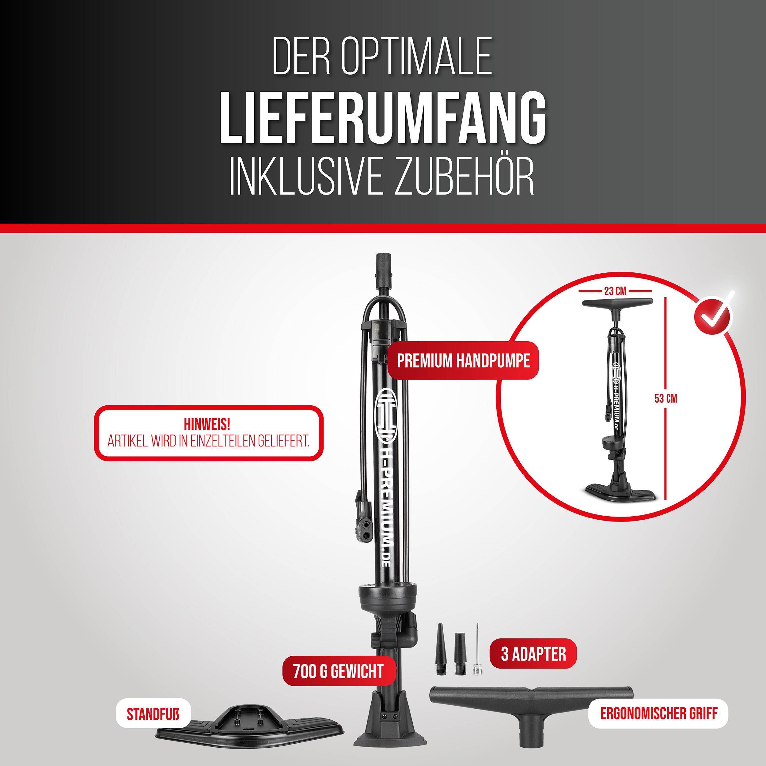 HEYNER® Standluftpumpe mit 11 bar, Fahrradpumpe mit Multi-Ventil-Anschluss-2
