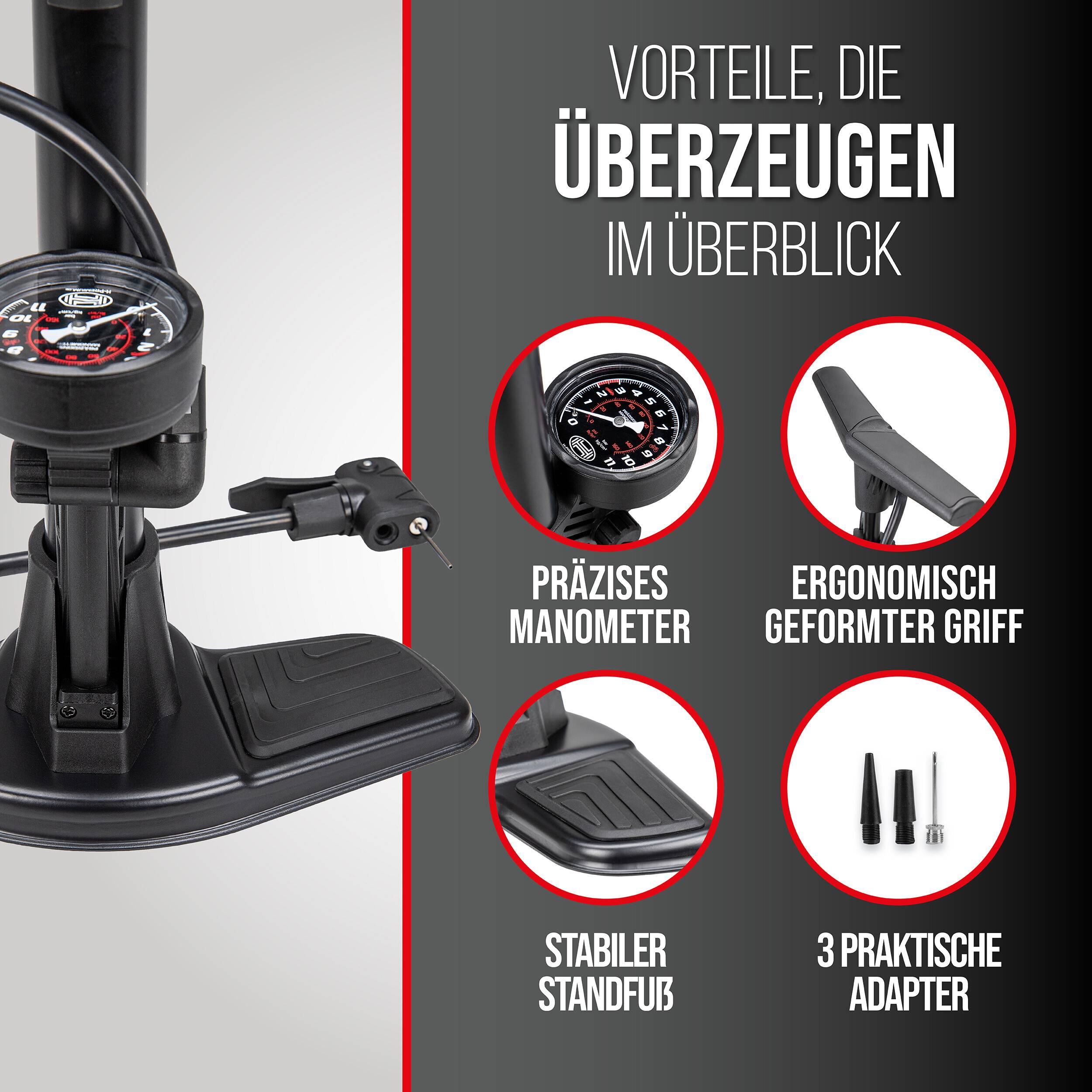 HEYNER® Standluftpumpe mit 11 bar, Fahrradpumpe mit Multi-Ventil-Anschluss-3