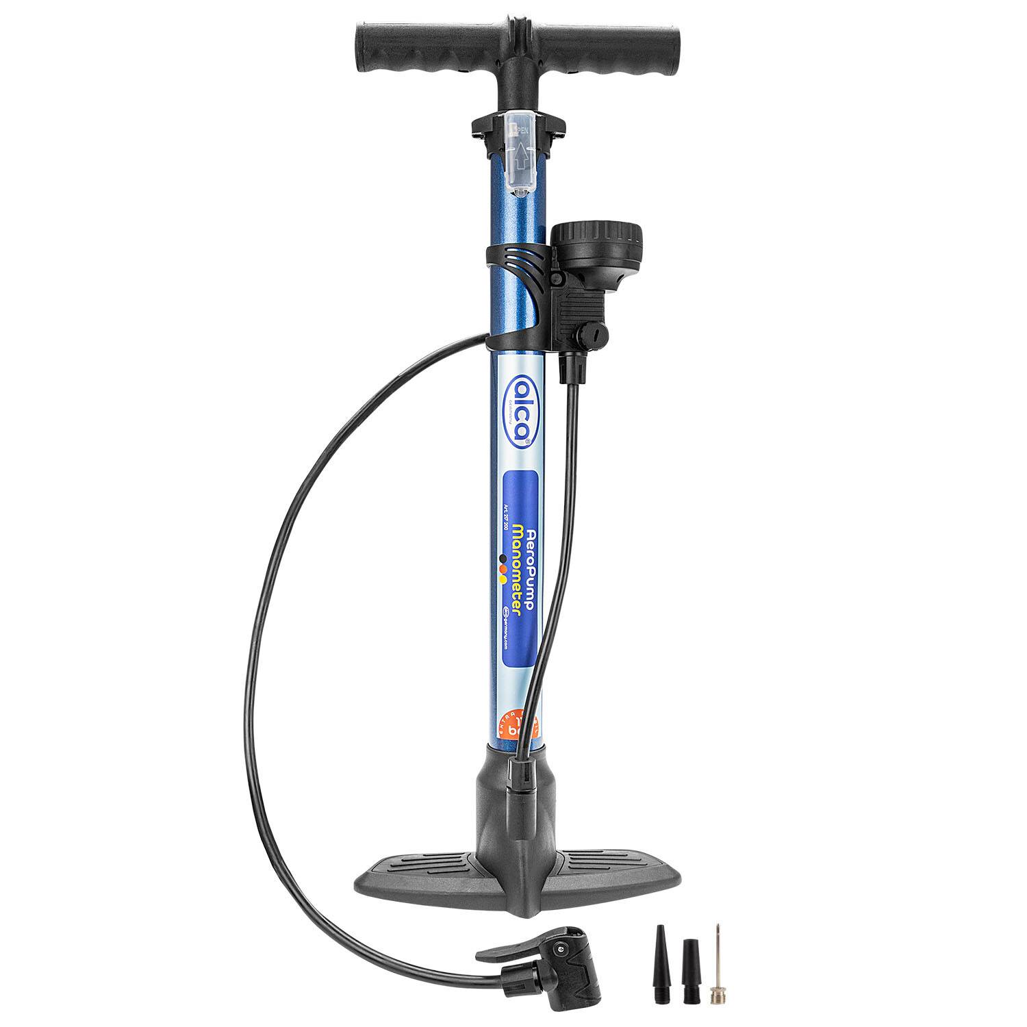 alca® Handpumpe 11 bar, Manometer, Fahrradpumpe Auto Luftpumpe, 60 cm für Multi-, Schrader-, Dunlop- &-0