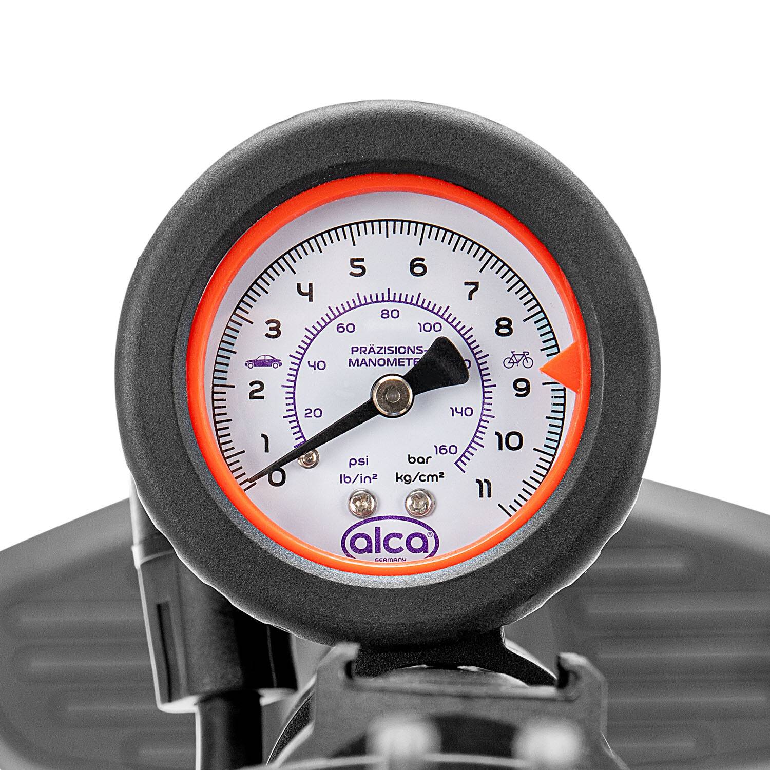 alca® Handpumpe 11 bar, Manometer, Fahrradpumpe Auto Luftpumpe, 60 cm für Multi-, Schrader-, Dunlop- &-2