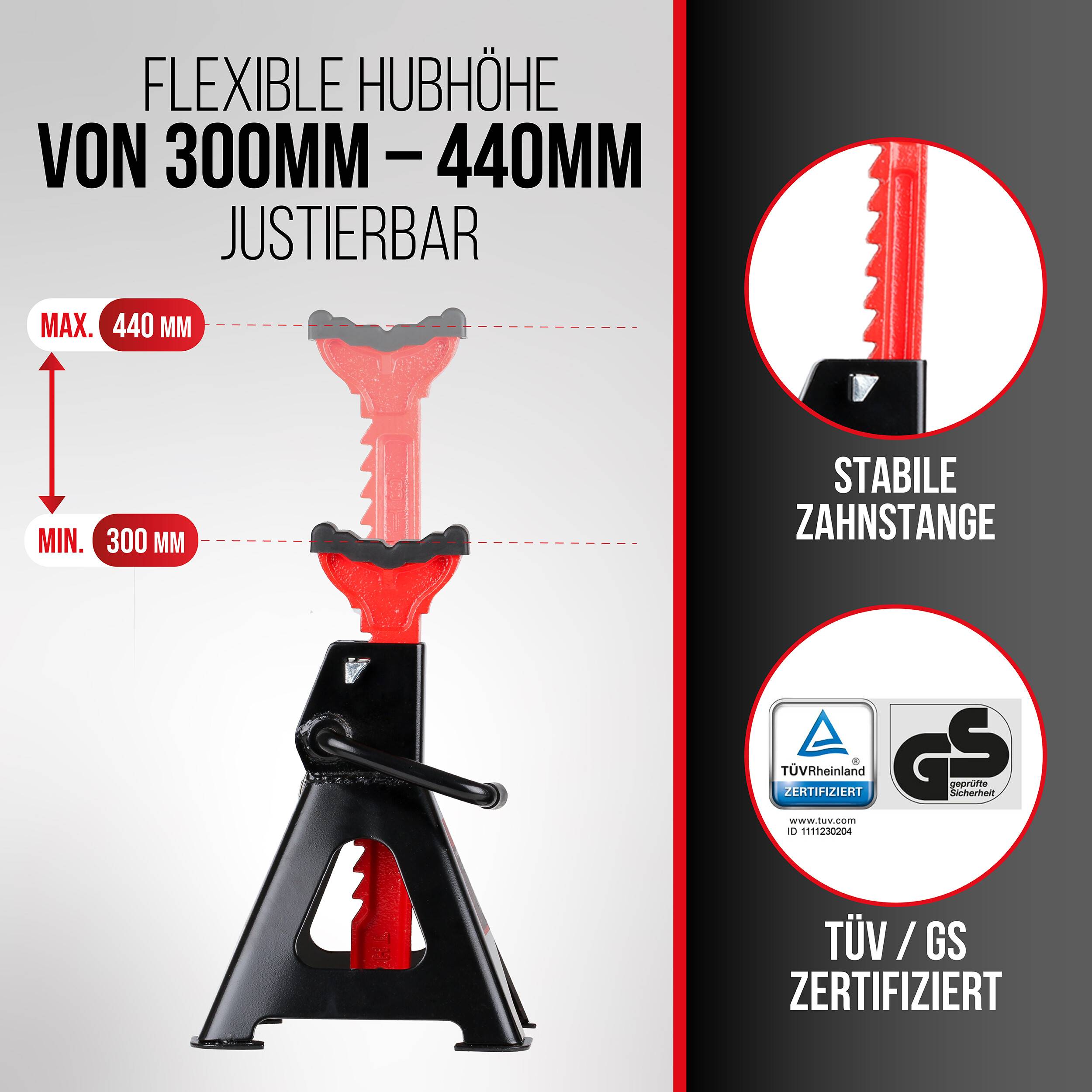 HEYNER® Unterstellbock 3 t, 2er Set mit Gummiauflage, Hubhöhe 290-440 mm verstärkter Stützbock mit 3 t Traglast &-1
