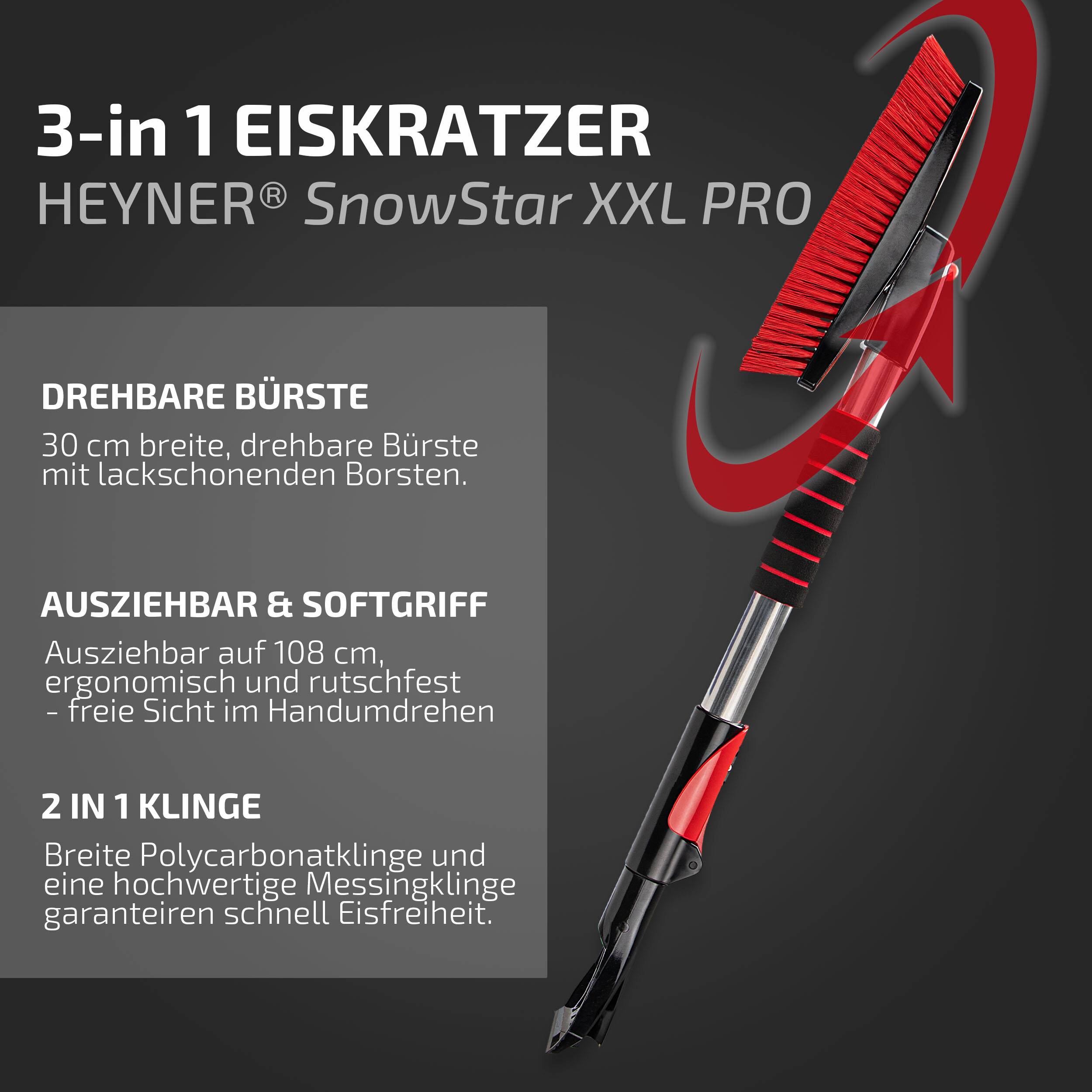 HEYNER® Eiskratzer 11cm mit Teleskop-Schneebesen, Messingklinge 6,5cm breit ausziehbar 77-108 cm & drehbar 360°-1