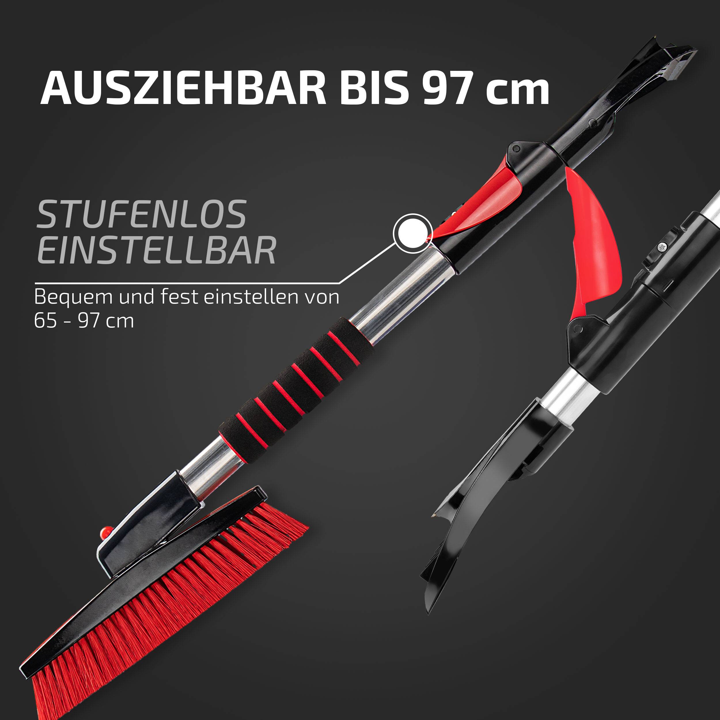 HEYNER® Eiskratzer 11cm mit Teleskop-Schneebesen, Messingklinge 6,5cm breit ausziehbar 77-108 cm & drehbar 360°-3