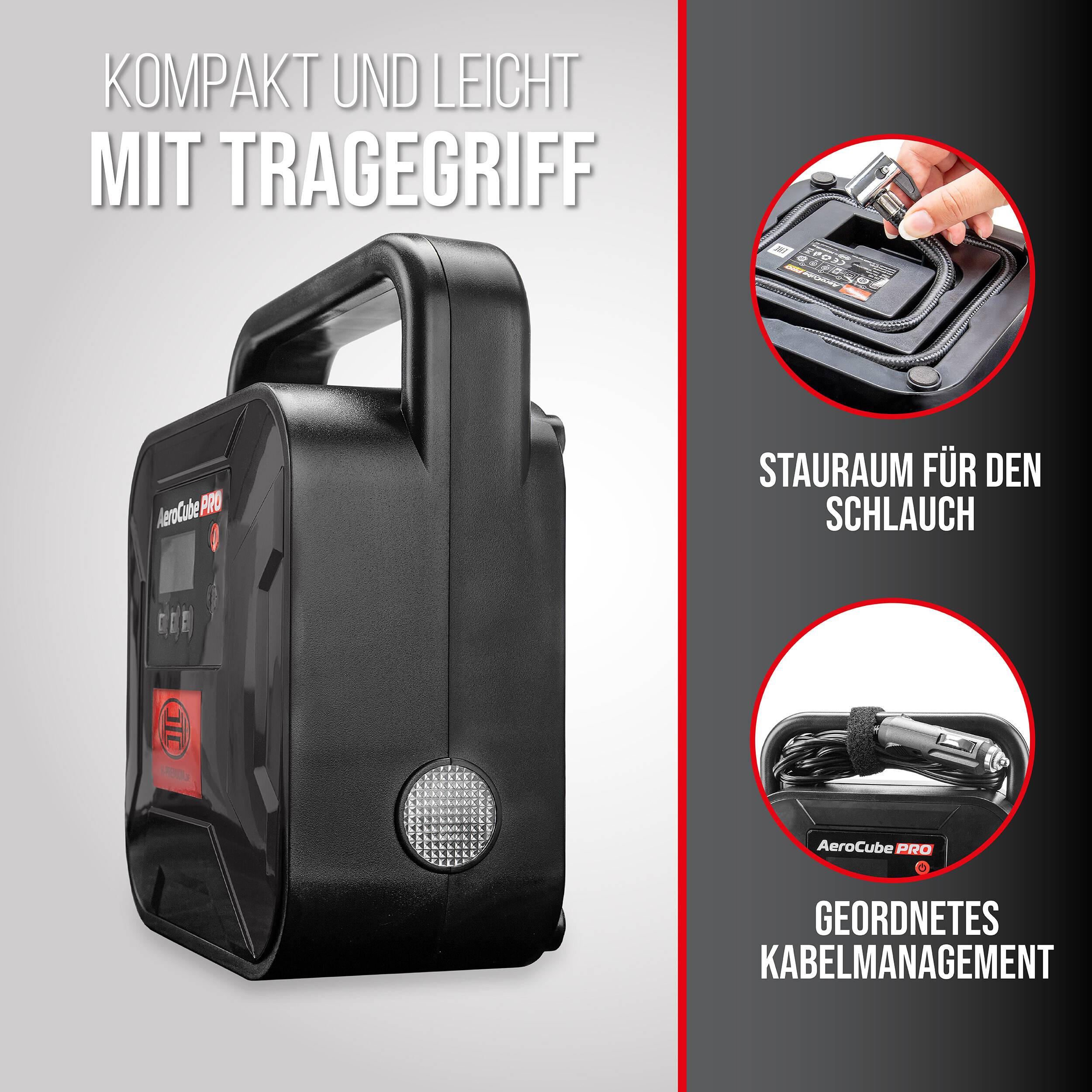 HEYNER® Kompressor mini I Tasche I 12V/120W Druckluft 10 bar/150PSI Digitales Manometer I LED Beleuchtung I elektrische-4