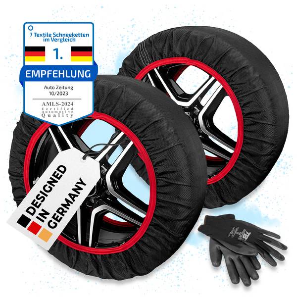 HEYNER® Schneeketten aus Stoff, 2er-Set für 13-18 " Räder, inkl. Handschuhe Textilschneeketten (Snowsocks) für