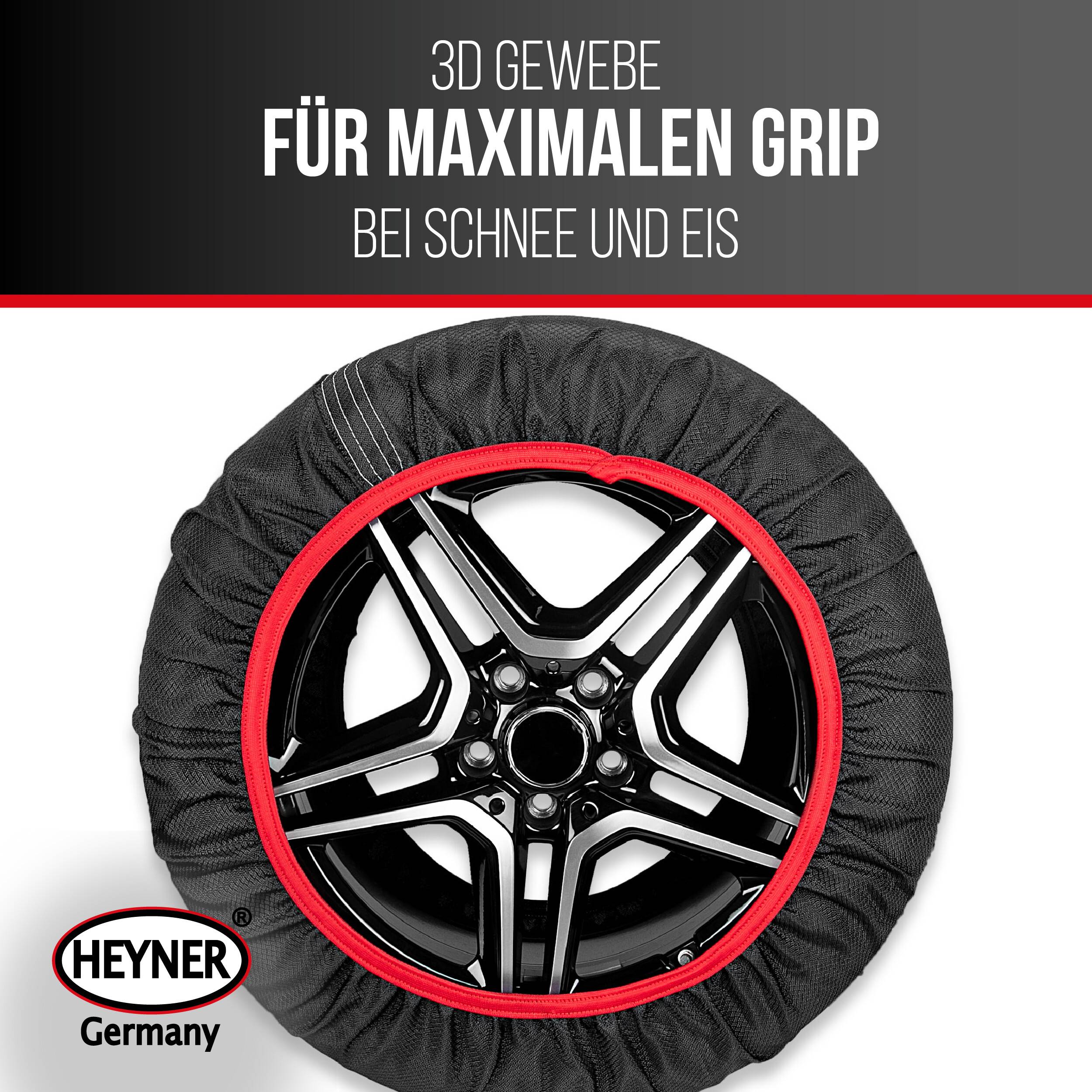 HEYNER® Schneeketten aus Stoff, 2er-Set für 13-18 " Räder, inkl. Handschuhe Textilschneeketten (Snowsocks) für-4