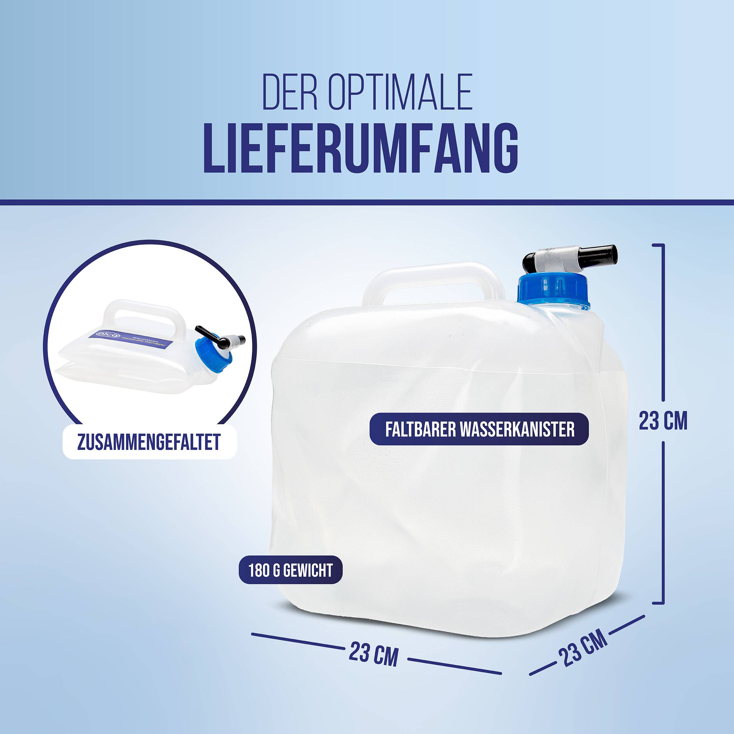 alca® Wasserkanister faltbar 10 l, Trinkwasserbehälter mit Ablasshahn BPA-frei-2