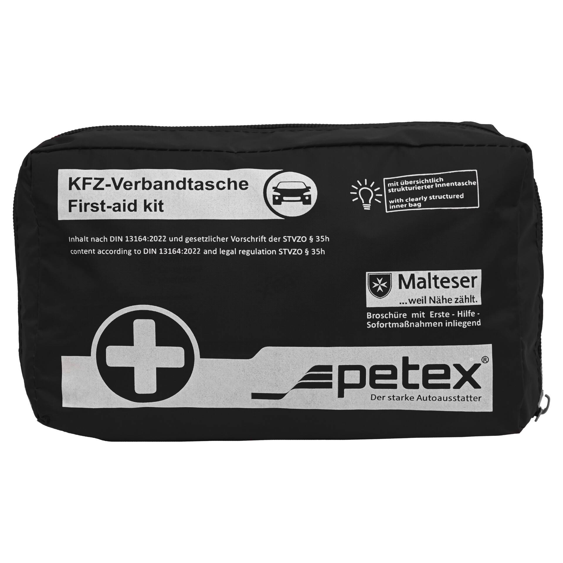 petex Verbandtasche nach DIN 13164-2022 als 43-teiliges Erste Hilfe Set Inhalt nach EU Standard, Sterile Komponenten,-1