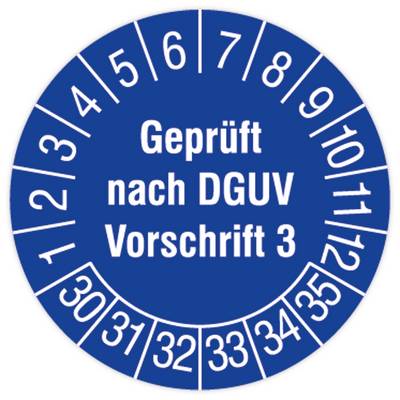 Prüfplakette, Geprüft nach DGUV Vorschrift 3, 2030 - 2035, Standardfolie, Ø 15 mm, 160/Heft-0