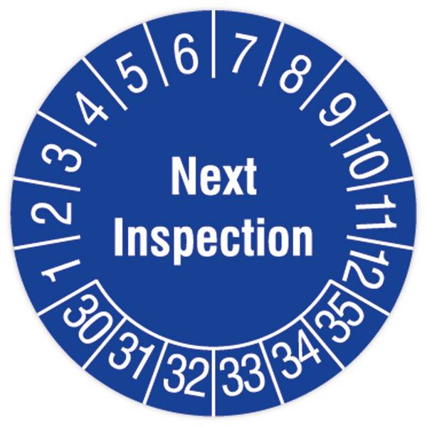 Prüfplakette, Next Inspection, 2030 - 2035, Standardfolie, Ø 30 mm, 108/Heft