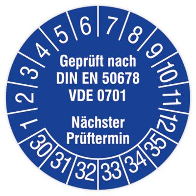Prüfplakette, Geprüft nach DIN EN 50678, VDE 0701, 2030 - 2035, Standardfolie, Ø 15 mm, 160/Heft-0