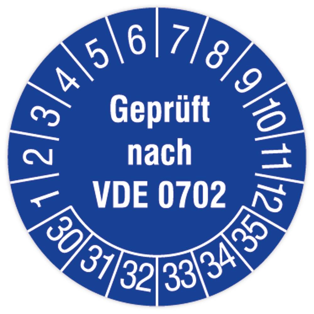 Prüfplakette, Geprüft nach VDE 0702, 2030 - 2035, Standardfolie, Ø 30 mm, 108/Heft-0