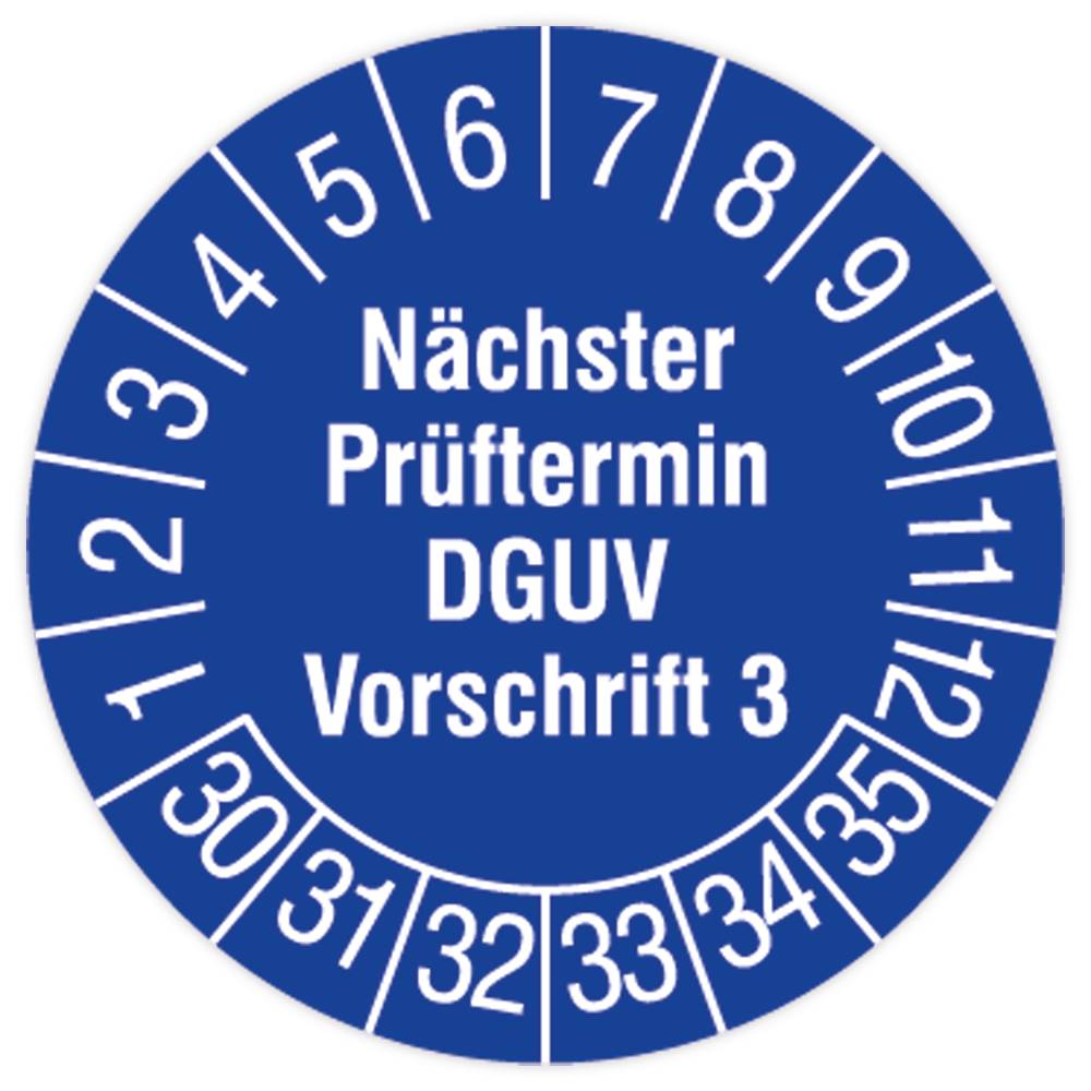 Prüfplakette, Nächster Prüftermin- DGUV Vorschrift 3, 2030 - 2035, Standardfolie, Ø 15 mm, 160/Heft-0