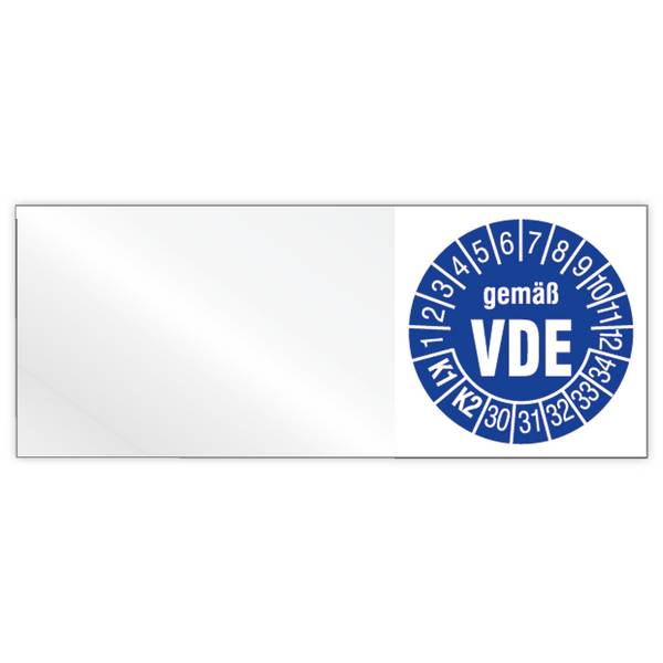 Kabelprüfplakette, gemäß VDE, K1/K2, Jahr 2030 - 2034, Vinylfolie, 50 x 20 mm, 160/Heft