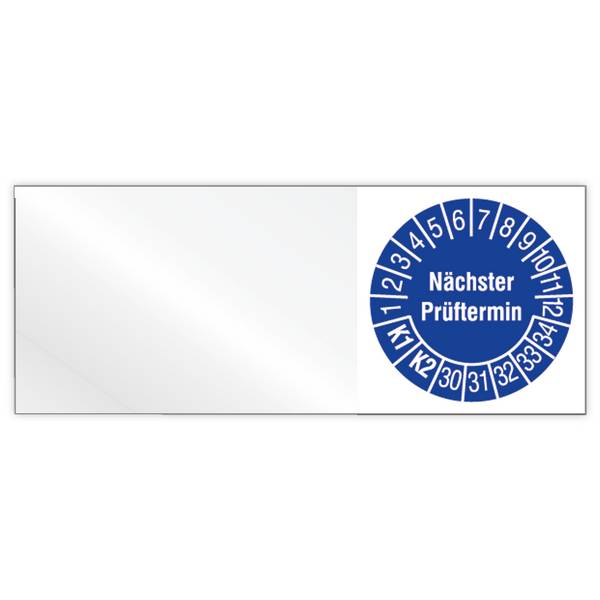 Kabelprüfplakette, Nächster Prüftermin K1/K2, Jahr 2030 - 2034, Vinylfolie, 50 x 20 mm, 160/Heft