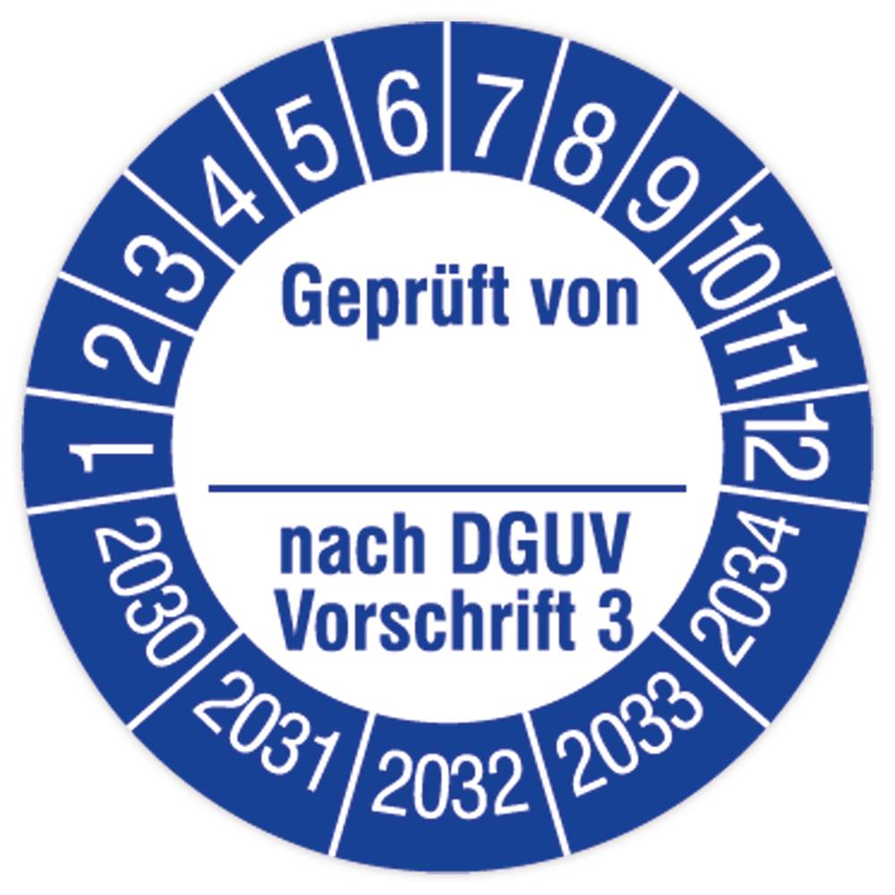 Prüfplakette, Geprüft von… nach DGUV Vorschrift 3, 2030 - 2034, Standardfolie, Ø 30 mm, 108/Heft-0