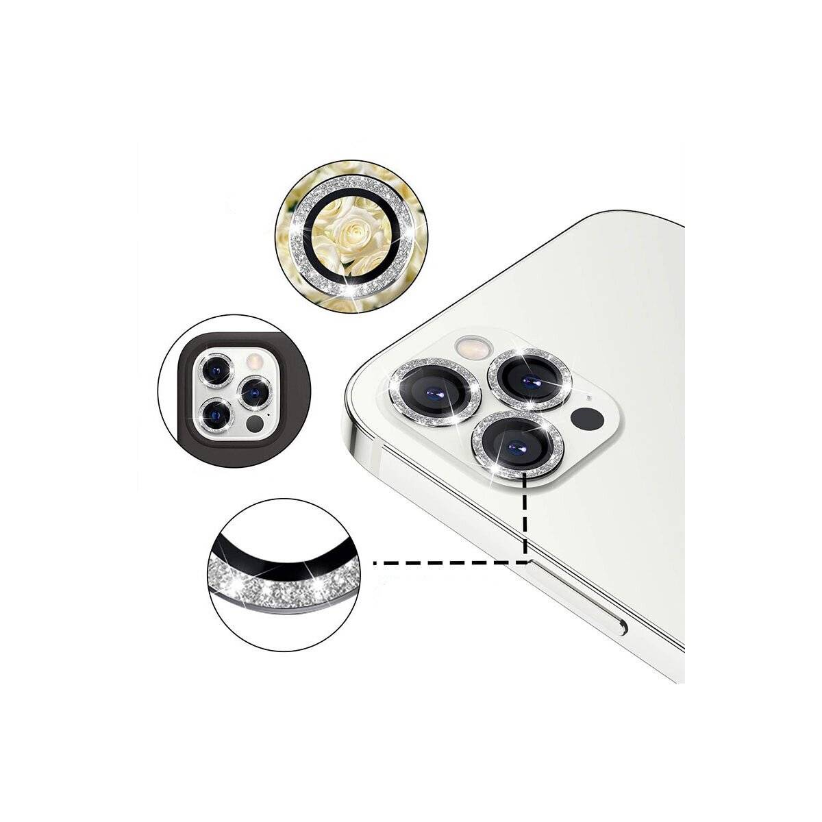 Lens Shield Glas Kameraglas kompatibel mit iPhone 16 Pro Silber Diamond-3