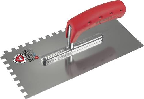Glättekelle L.280mm B.130mm Zahn 4x4 rostfr.m.Softheft VA S.0,7mm SCHWAN-0