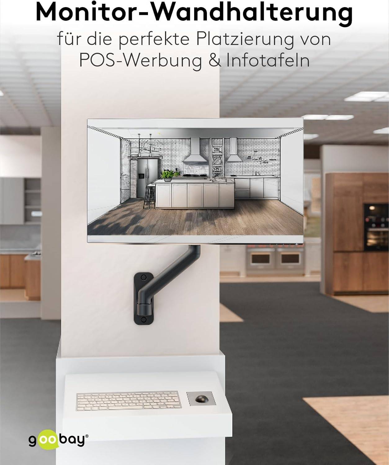 Goobay 70820 Monitorhalterung zur Wandmontage 43 cm (17") - 81 cm (32") VESA Monitorarm schwenkbar neigbar 9 kg-5
