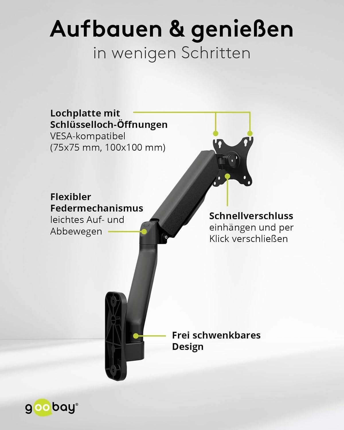 Goobay 70820 Monitorhalterung zur Wandmontage 43 cm (17") - 81 cm (32") VESA Monitorarm schwenkbar neigbar 9 kg-3