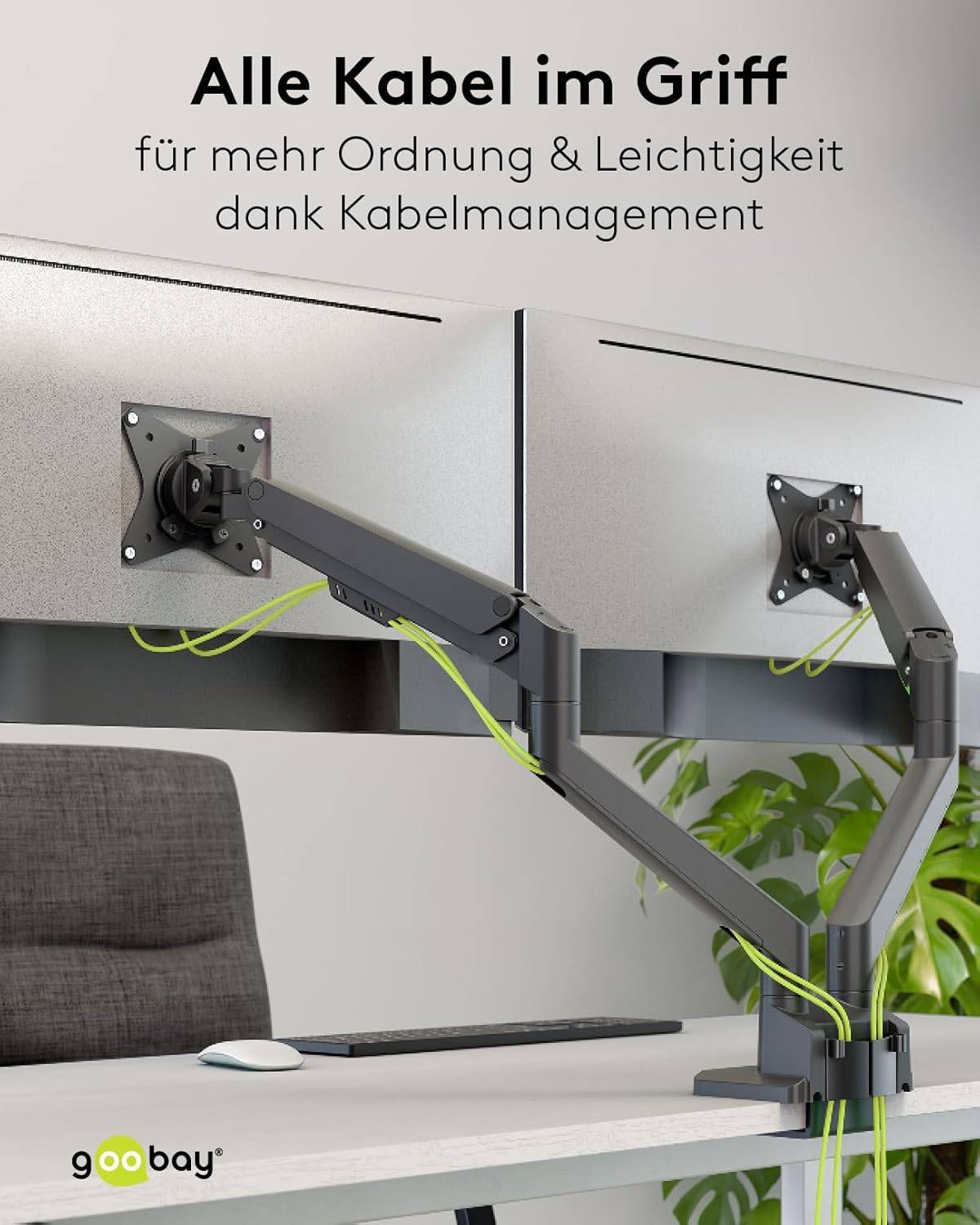 Goobay 70814 Dual Monitorhalterung mit Gasdruckfeder 43 cm (17") - 81 cm (32") Tischklemme schwenkbar neigbar 9 kg-5