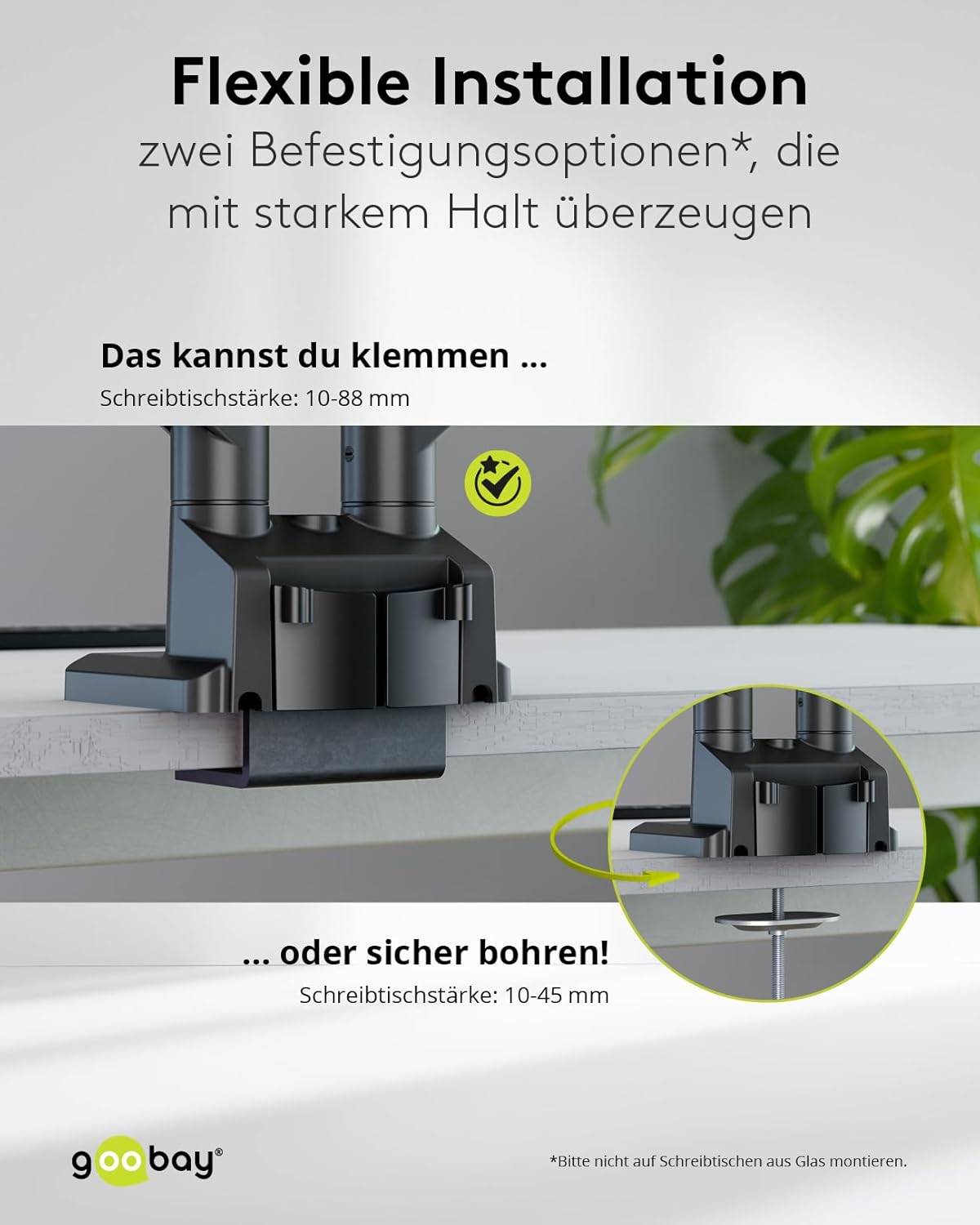 Goobay 70814 Dual Monitorhalterung mit Gasdruckfeder 43 cm (17") - 81 cm (32") Tischklemme schwenkbar neigbar 9 kg-6