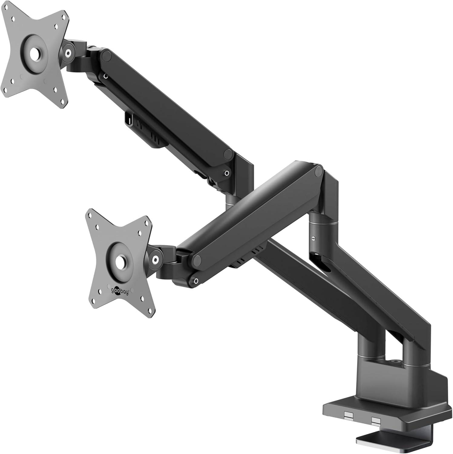 Goobay 70814 Dual Monitorhalterung mit Gasdruckfeder 43 cm (17") - 81 cm (32") Tischklemme schwenkbar neigbar 9 kg