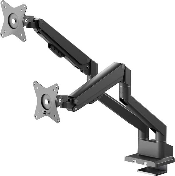 Goobay 70814 Dual Monitorhalterung mit Gasdruckfeder 43 cm (17") - 81 cm (32") Tischklemme schwenkbar neigbar 9 kg