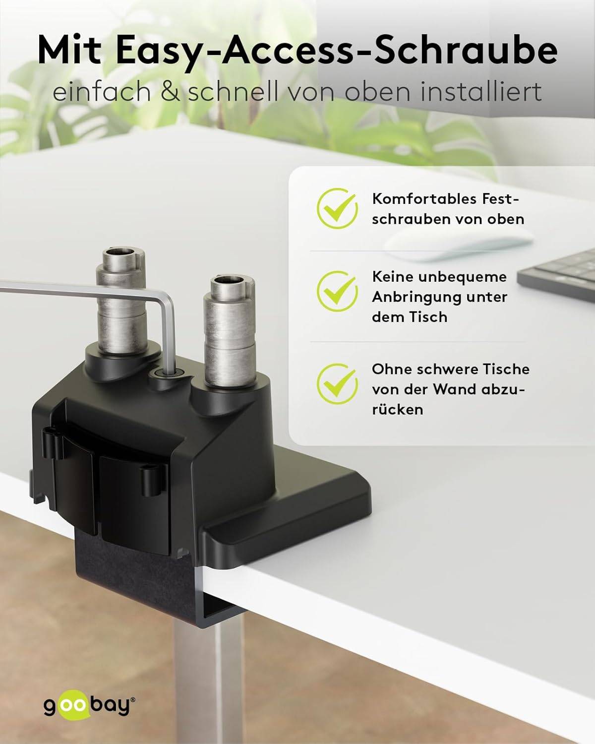 Goobay 70814 Dual Monitorhalterung mit Gasdruckfeder 43 cm (17") - 81 cm (32") Tischklemme schwenkbar neigbar 9 kg-4
