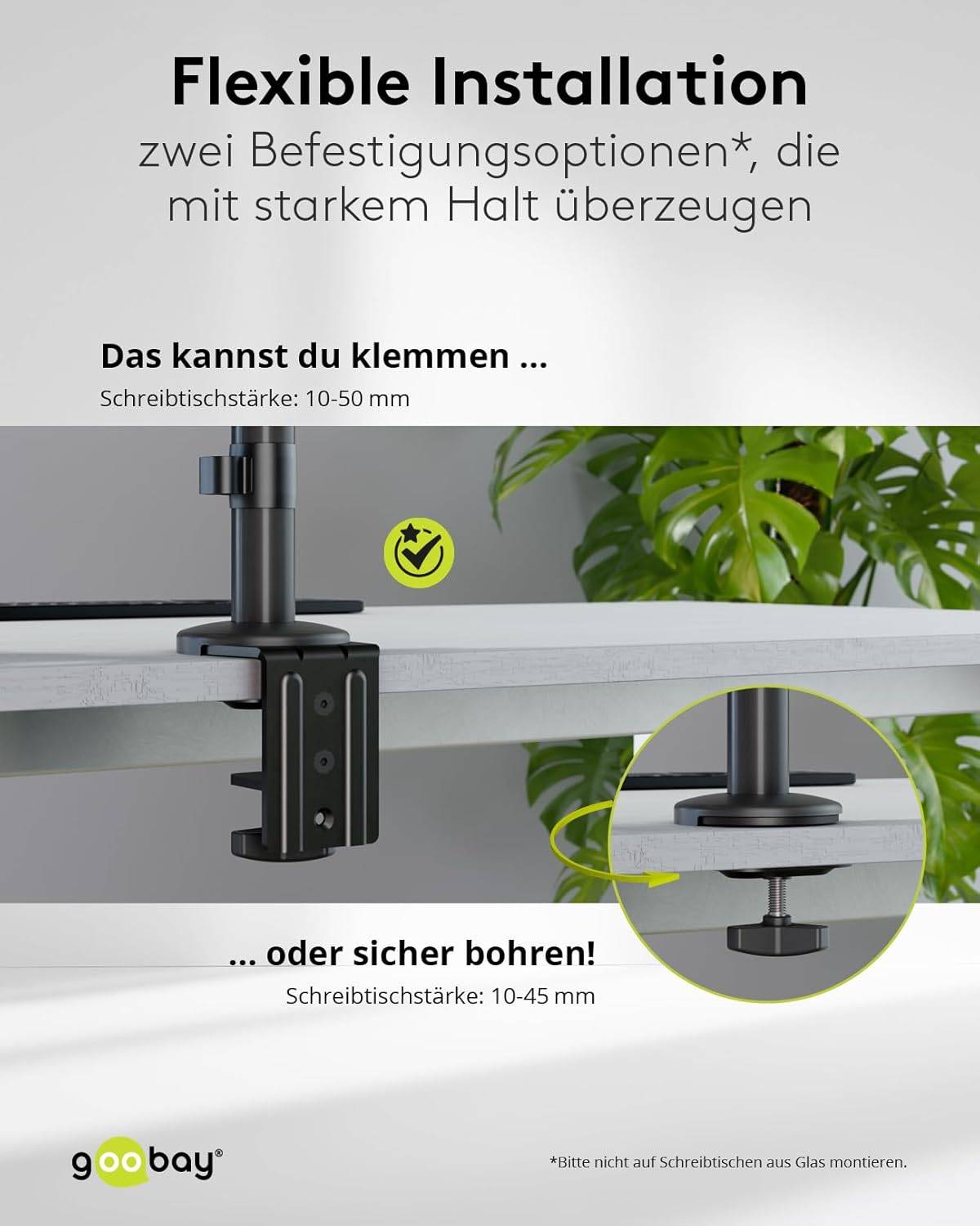 Goobay 74417 Monitorhalterung mit Laptop-Arm (5 kg) zur Tischmontage 43 cm (17") - 81 cm (32") schwenkbar neigbar 8 kg-6