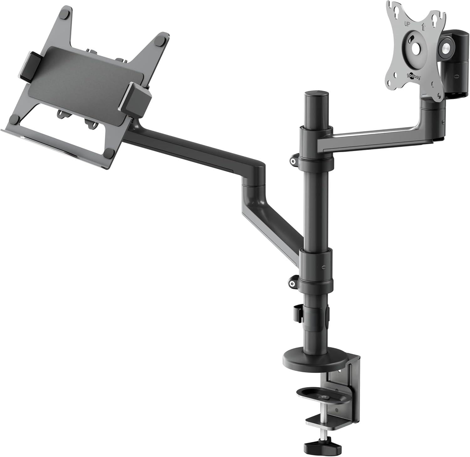 Goobay 74417 Monitorhalterung mit Laptop-Arm (5 kg) zur Tischmontage 43 cm (17") - 81 cm (32") schwenkbar neigbar 8 kg-0