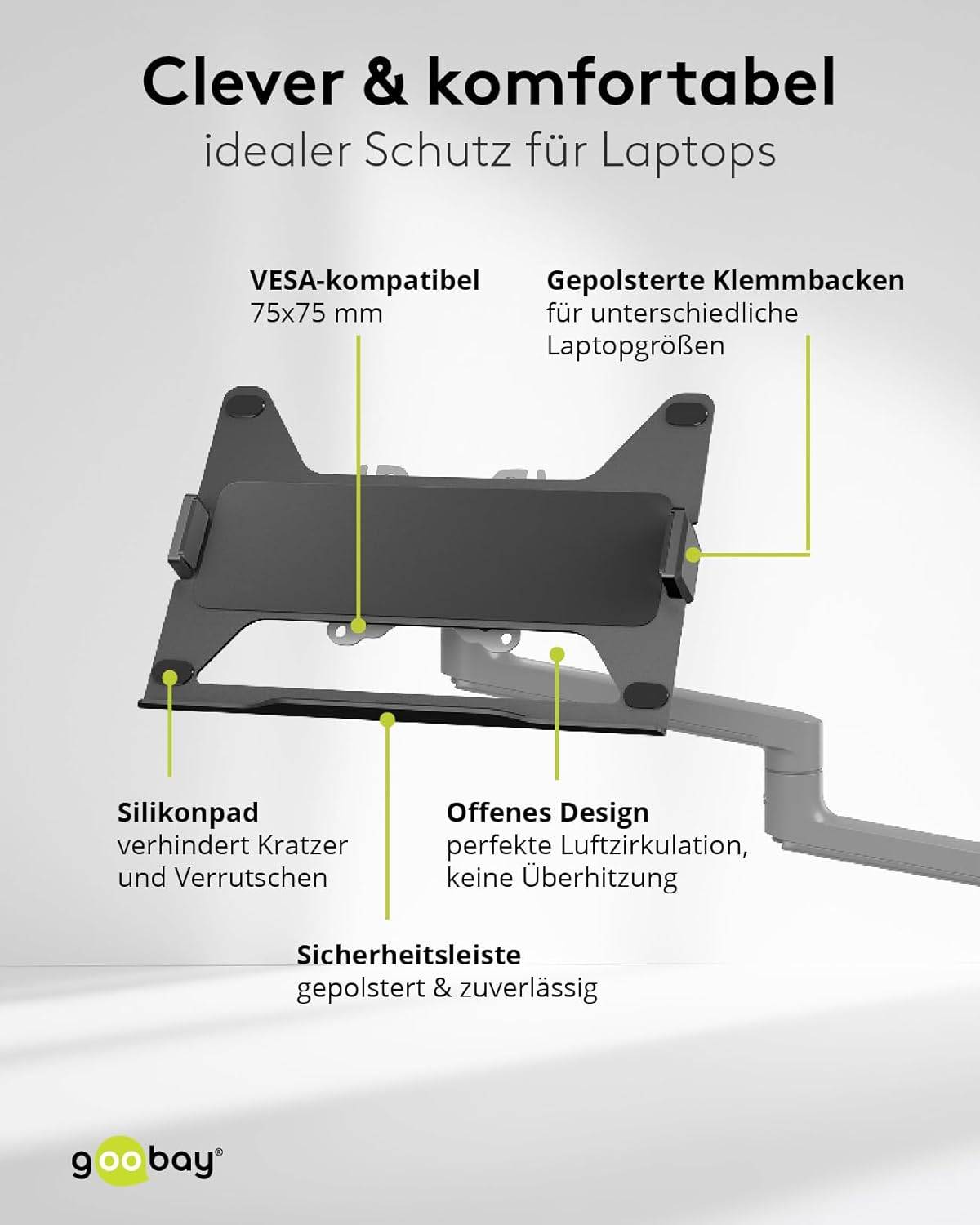 Goobay 74417 Monitorhalterung mit Laptop-Arm (5 kg) zur Tischmontage 43 cm (17") - 81 cm (32") schwenkbar neigbar 8 kg-4
