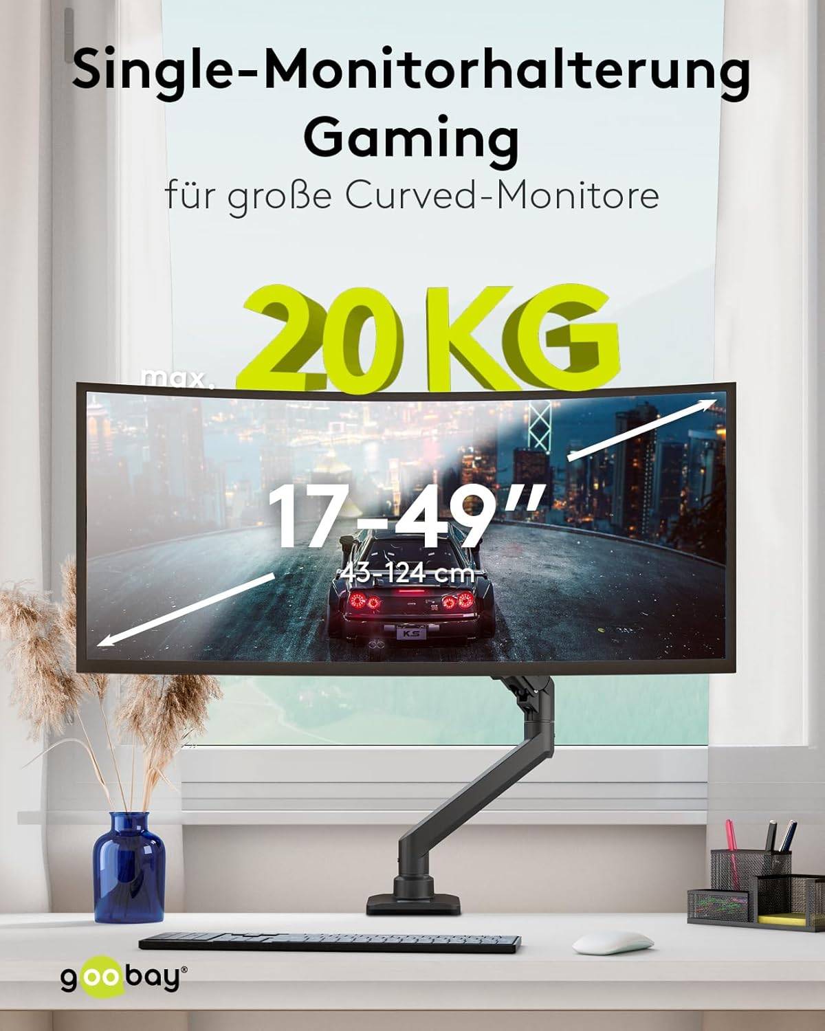 Goobay 74416 Monitorhalterung zur Tischmontage 43 cm (17") - 124 cm (49") VESA Monitorarm schwenkbar neigbar 20 kg-1