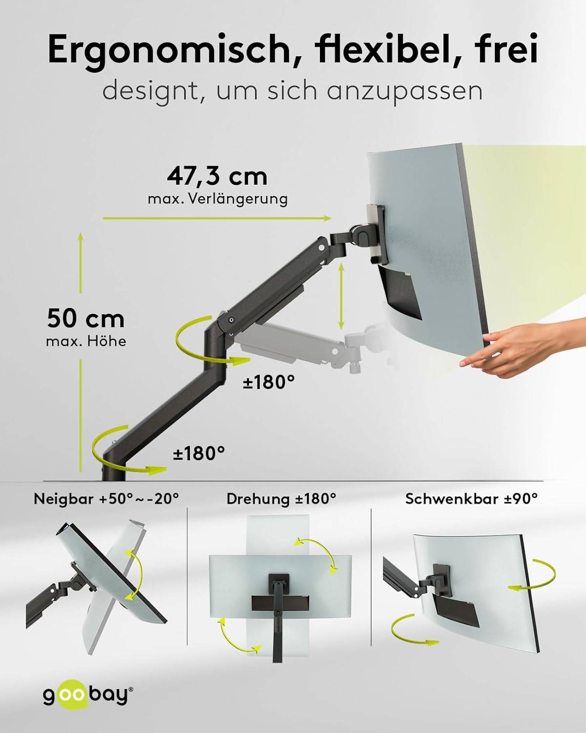Goobay 74416 Monitorhalterung zur Tischmontage 43 cm (17") - 124 cm (49") VESA Monitorarm schwenkbar neigbar 20 kg-2