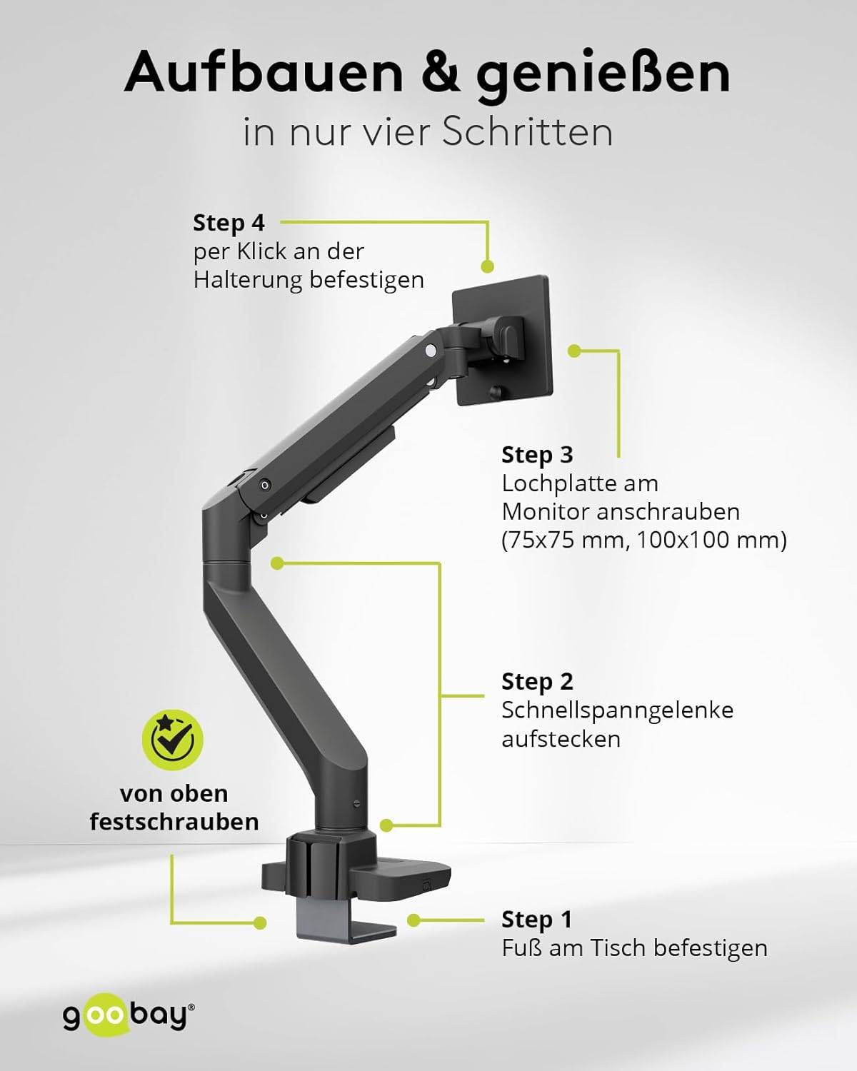 Goobay 74416 Monitorhalterung zur Tischmontage 43 cm (17") - 124 cm (49") VESA Monitorarm schwenkbar neigbar 20 kg-3