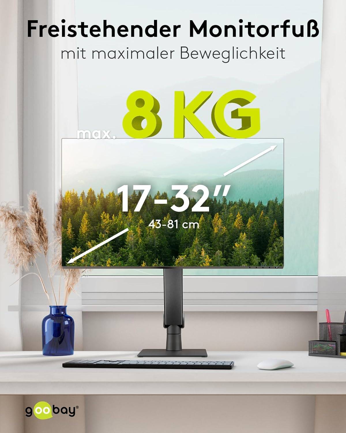 Goobay 70821 Monitorhalterung freistehend Gasdruckfeder 43 cm (17") - 81 cm (32") VESA schwenkbar neigbar 8 kg-1