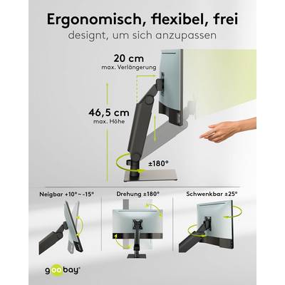 Goobay 70821 Monitorhalterung freistehend Gasdruckfeder 43 cm (17") - 81 cm (32") VESA schwenkbar neigbar 8 kg-2