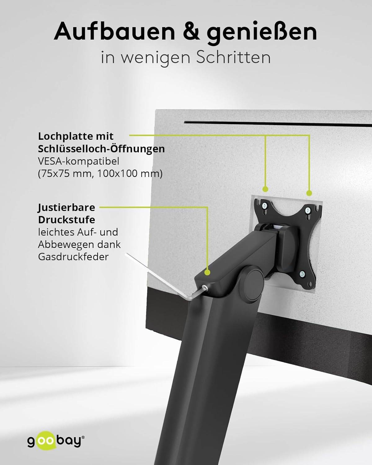 Goobay 70821 Monitorhalterung freistehend Gasdruckfeder 43 cm (17") - 81 cm (32") VESA schwenkbar neigbar 8 kg-3